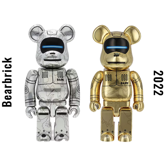 Bearbrick x BAPE x Hajime Sorayama Baby Milo 100% & 400% Gold and Sliver Set